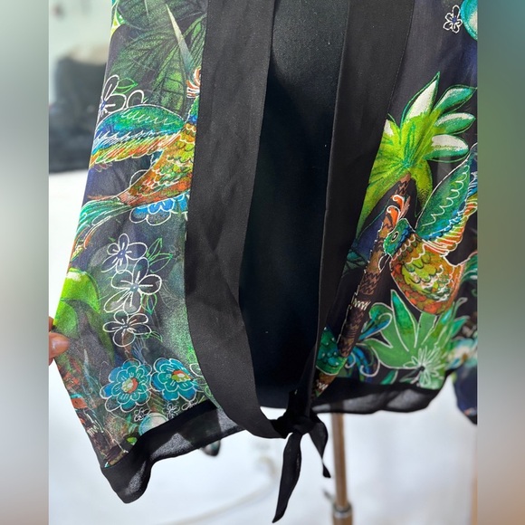 100% Silk Kimono Style Colorful Tropical Wrap Top SZ 3 (M-XL) Spring Summer CUTE - Picture 5 of 8